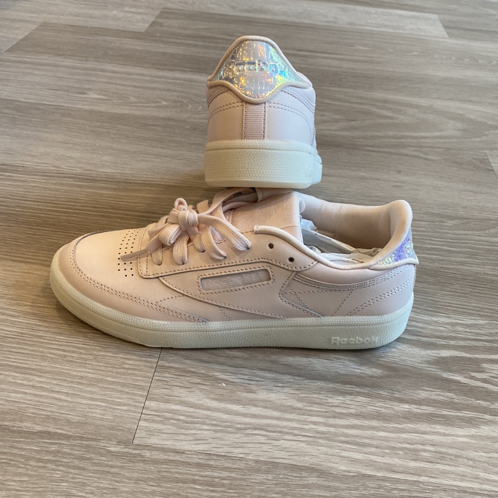 New Reebok Club C85 pink metallic snake print sneakers